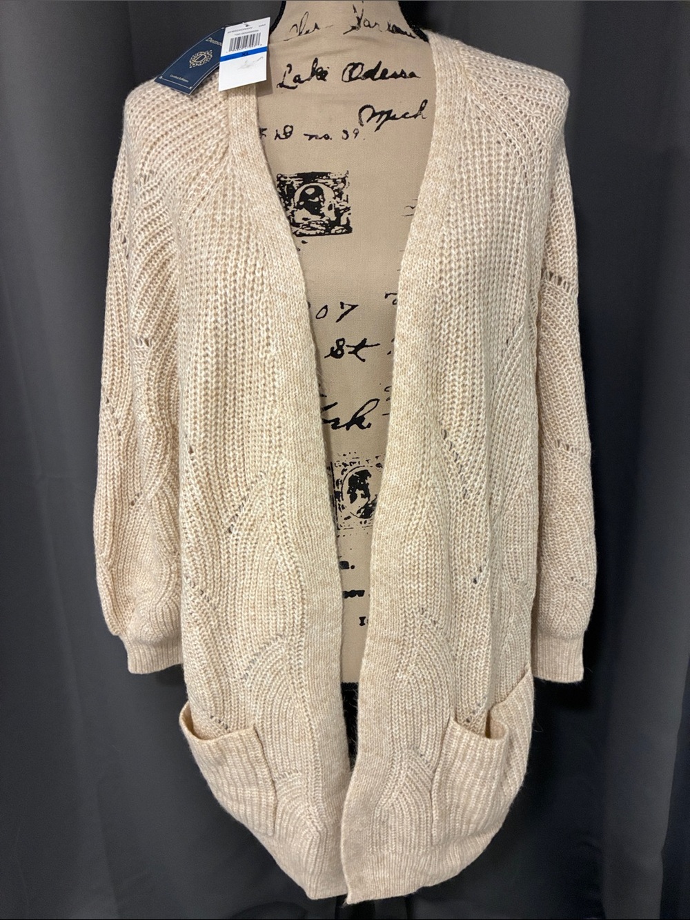 Democracy Cream Open-Front Cable Knit Cardigan